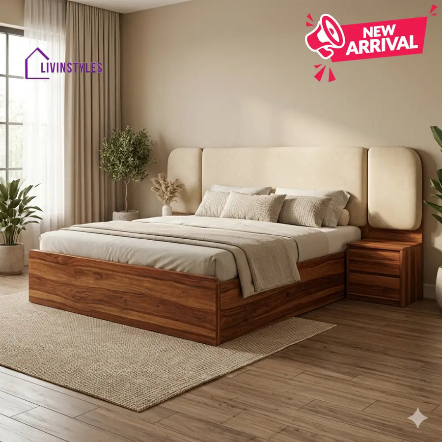 Maxim Premium Sheesham Wood Bed with Velvet Headboard