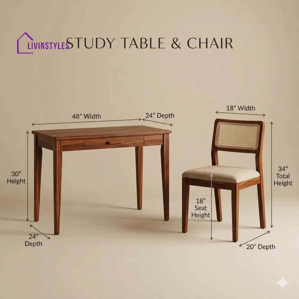 Maxim Sheesham Wood Study Table and Chair Set for Students | Kids | Adults