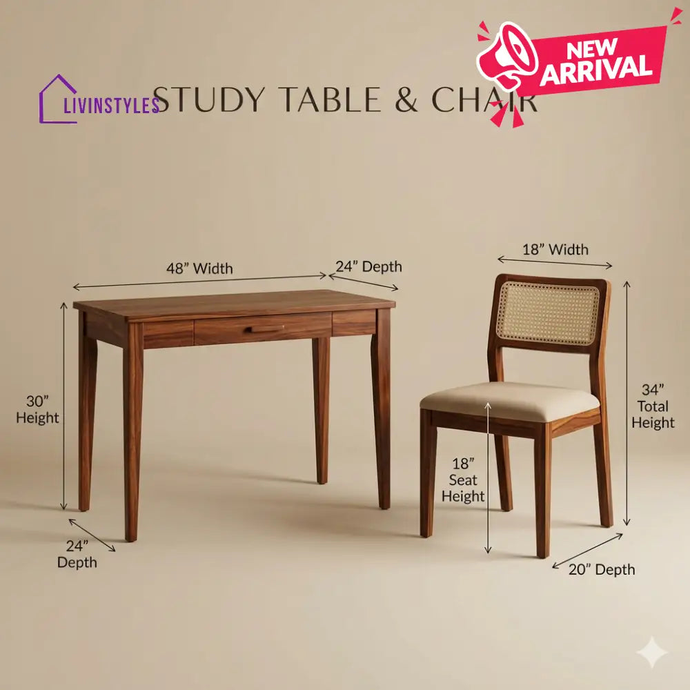 Maxim Sheesham Wood Study Table and Chair Set for Students | Kids | Adults