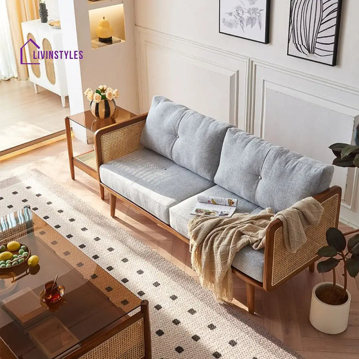 Maxim Solid Wood and Cane Weaving Sofa for Living Room