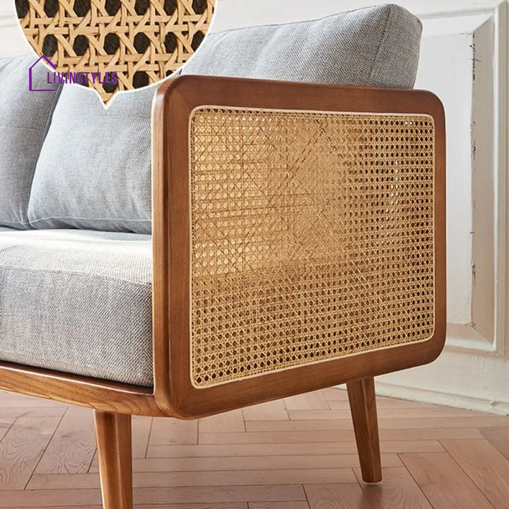 Maxim Solid Wood and Cane Weaving Sofa for Living Room