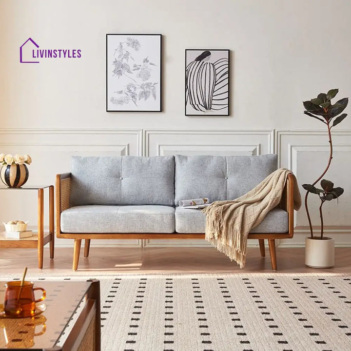 Maxim Solid Wood and Cane Weaving Sofa for Living Room