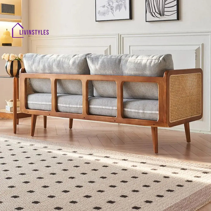 Maxim Solid Wood and Cane Weaving Sofa for Living Room