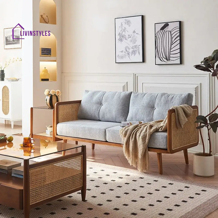 Maxim Solid Wood and Cane Weaving Sofa for Living Room