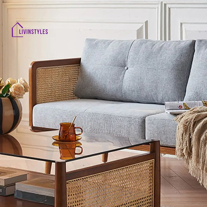 Maxim Solid Wood and Cane Weaving Sofa for Living Room