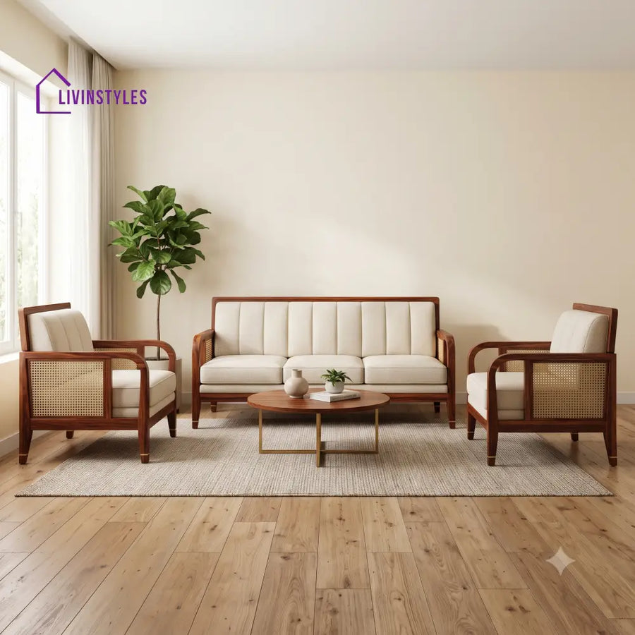 Maxime Premium Wooden Sofa Set for Living Room | 3 + 1 + 1 Seater Sheesham Wood Sofa Set
