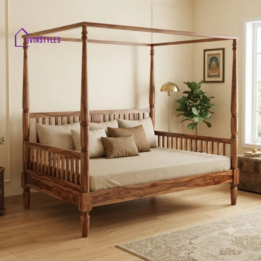 Maxime Wooden Divan Bed for Living Room | Solid Sheesham Wood