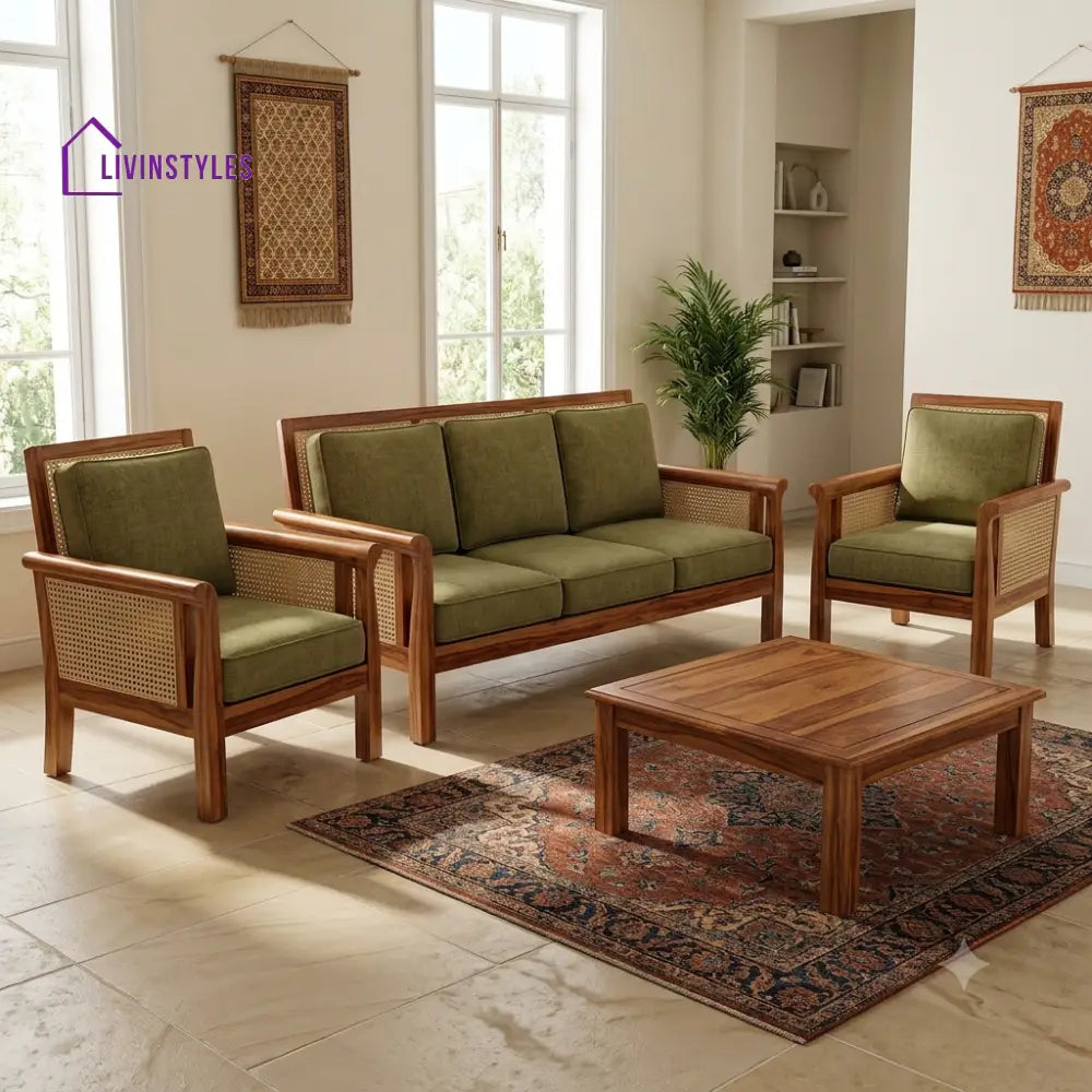 Mayuri Wooden Sofa Set | 3 + 1 + 1 Sheesham Wood Sofa Set for Living Room