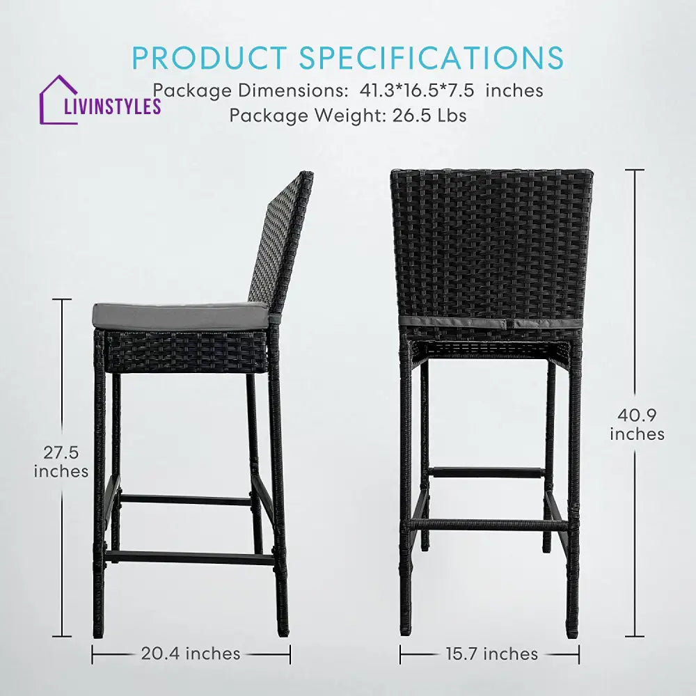Mazzanti Outdoor Patio Bar Chair 2 Chairs For Balcony (Black) - Bar Sets