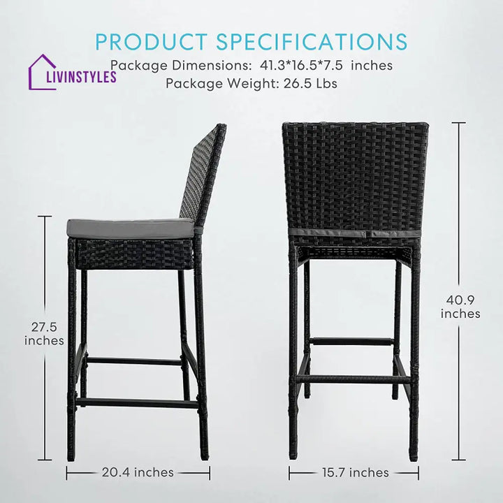 Mazzanti Outdoor Patio Bar Chair 2 Chairs For Balcony (Black) - Bar Sets