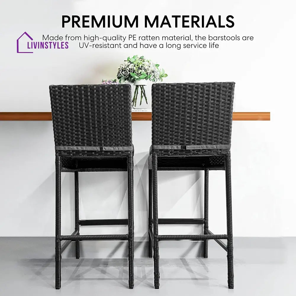 Mazzanti Outdoor Patio Bar Chair 2 Chairs For Balcony (Black) - Bar Sets