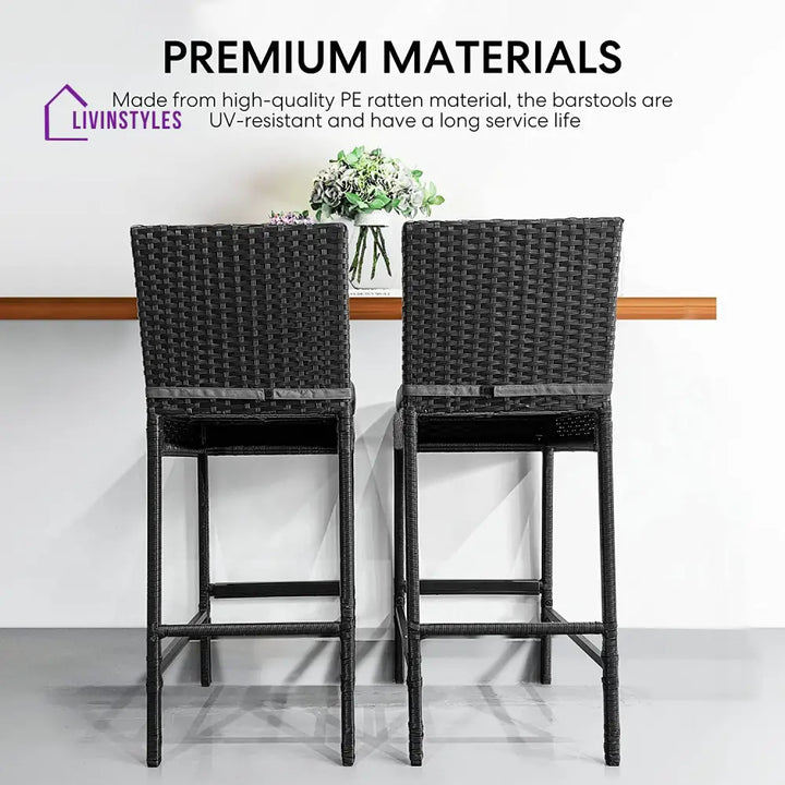 Mazzanti Outdoor Patio Bar Chair 2 Chairs For Balcony (Black) - Bar Sets