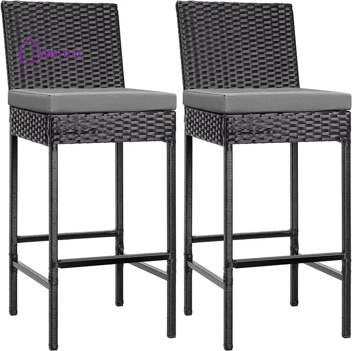 Mazzanti Outdoor Patio Bar Chair 2 Chairs For Balcony (Black) - Bar Sets