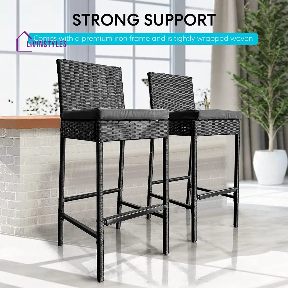 Mazzanti Outdoor Patio Bar Chair 2 Chairs For Balcony (Black) - Bar Sets