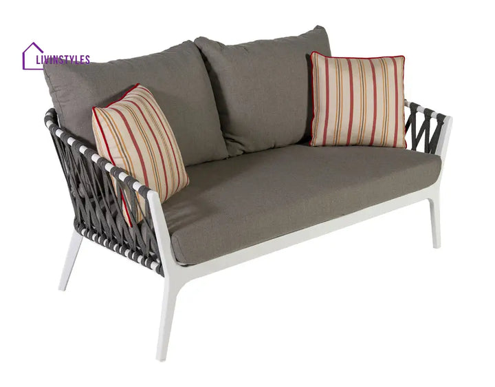 Mazzanti Outdoor Sofa Set 2 Seater 2 Single seater and 1 Center Table (White + Brown) Braided & Rope - Sofa Sets