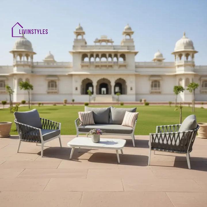 Mazzanti Outdoor Sofa Set 2 Seater 2 Single seater and 1 Center Table (White + Brown) Braided & Rope - Sofa Sets