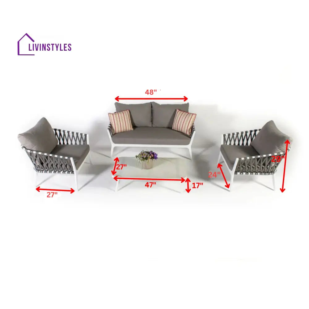 Mazzanti Outdoor Sofa Set 2 Seater 2 Single seater and 1 Center Table (White + Brown) Braided & Rope - Sofa Sets