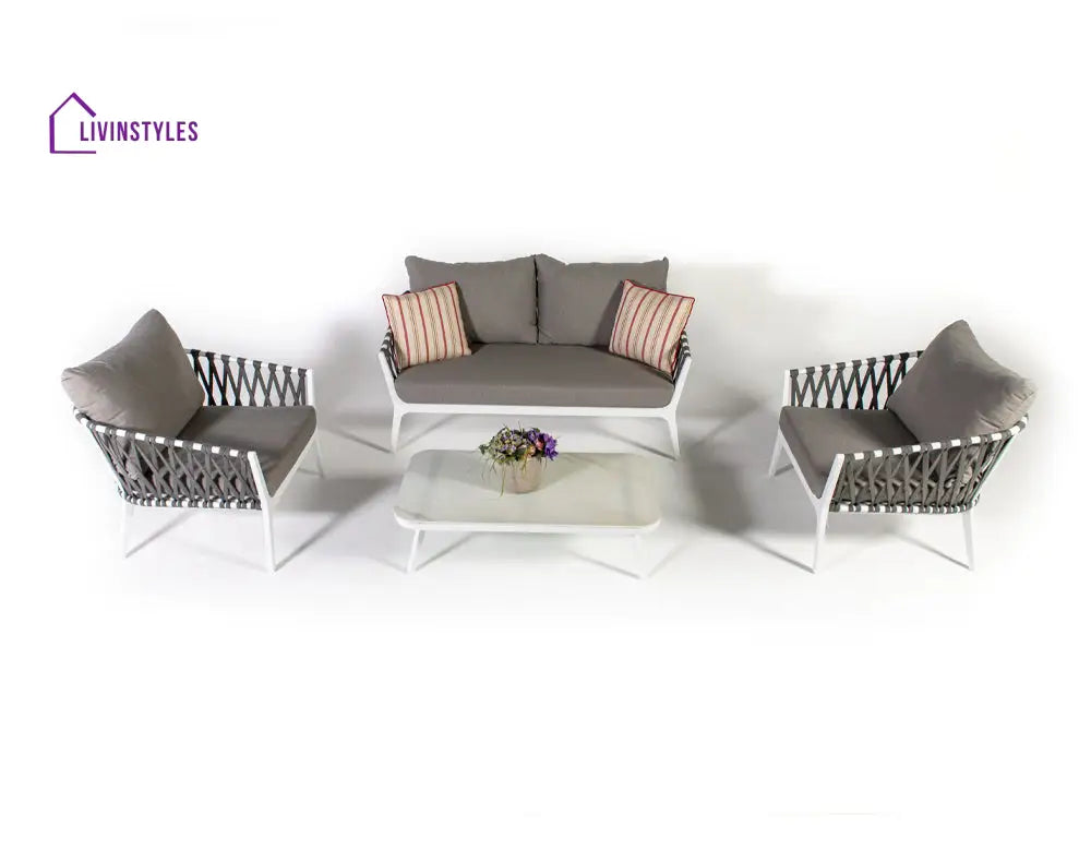 Mazzanti Outdoor Sofa Set 2 Seater 2 Single seater and 1 Center Table (White + Brown) Braided & Rope - Sofa Sets