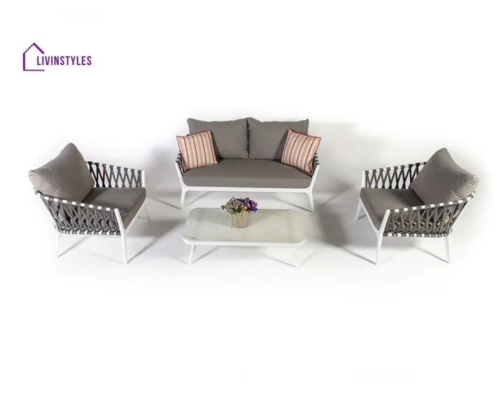 Mazzanti Outdoor Sofa Set 2 Seater 2 Single seater and 1 Center Table (White + Brown) Braided & Rope - Sofa Sets
