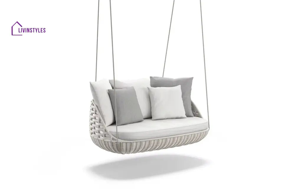 Mazzi Double Seater Hanging Swing Without Stand For Balcony Garden Swing - White - Swings