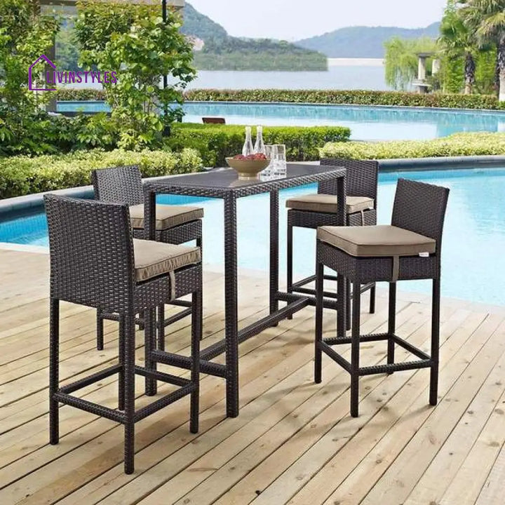 Mazzi Outdoor Patio Bar Sets 4 Chairs and 1 Table (Brown) - Bar Sets