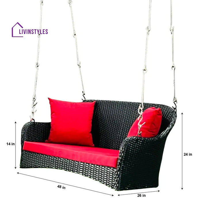 Mcdaniel Double Seater Hanging Swing Without Stand For Balcony Garden Swing (Black + Red) - Swings