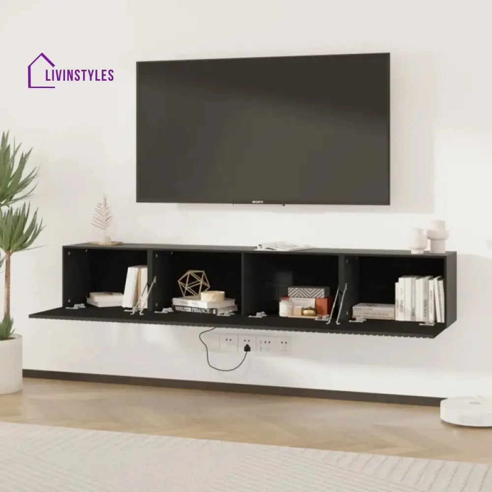 Meadow Wall Mounted Black Finish Tv Unit Stand for Living Room