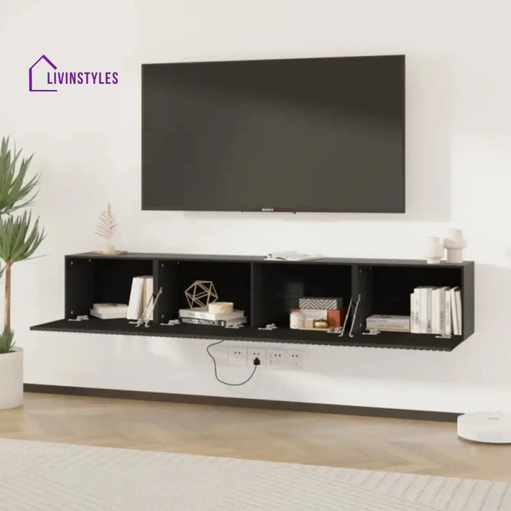 Meadow Wall Mounted Black Finish Tv Unit Stand for Living Room