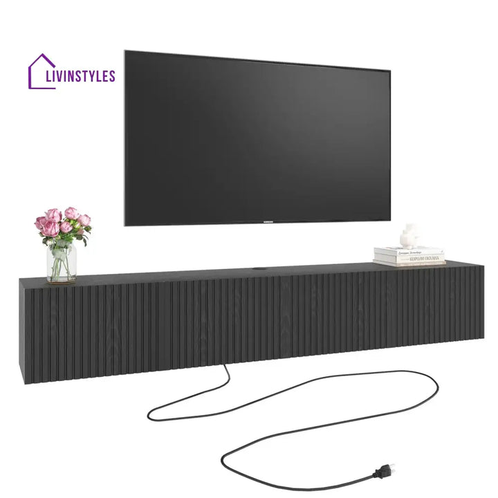 Meadow Wall Mounted Black Finish Tv Unit Stand for Living Room