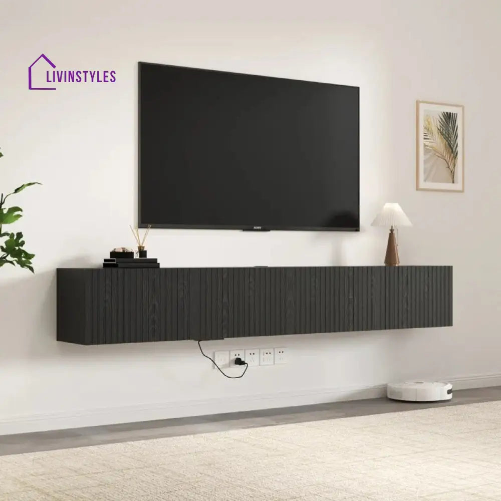Meadow Wall Mounted Black Finish Tv Unit Stand for Living Room