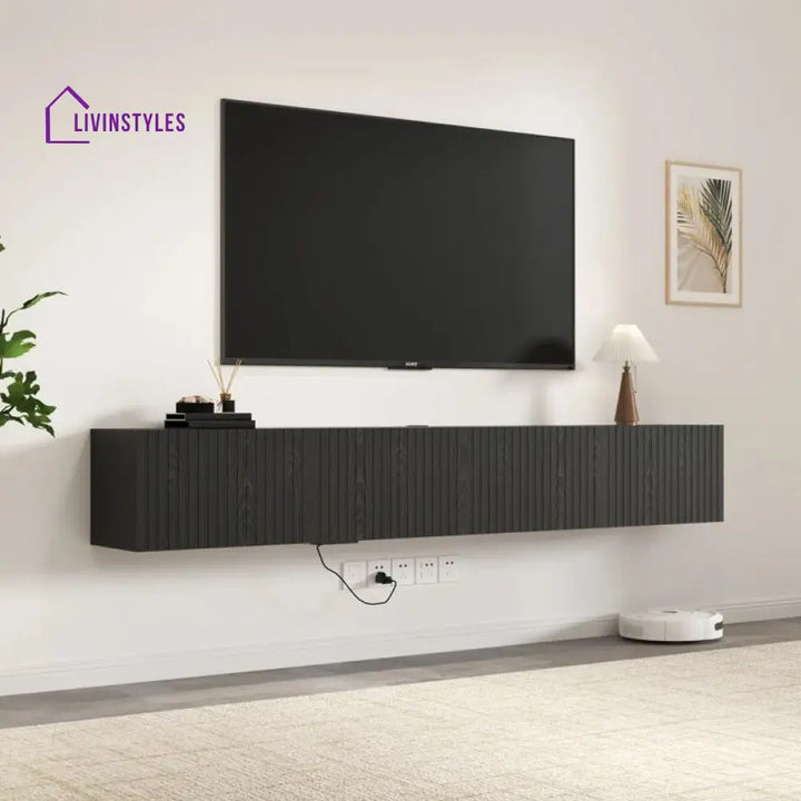 Meadow Wall Mounted Black Finish Tv Unit Stand for Living Room
