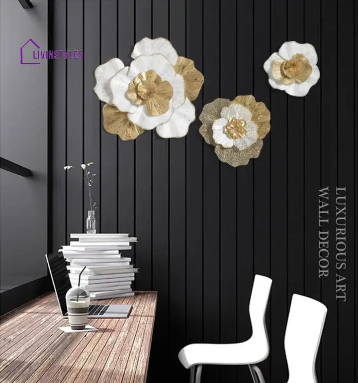 Medha White And Gold Metal Wall Art - Set Of 3