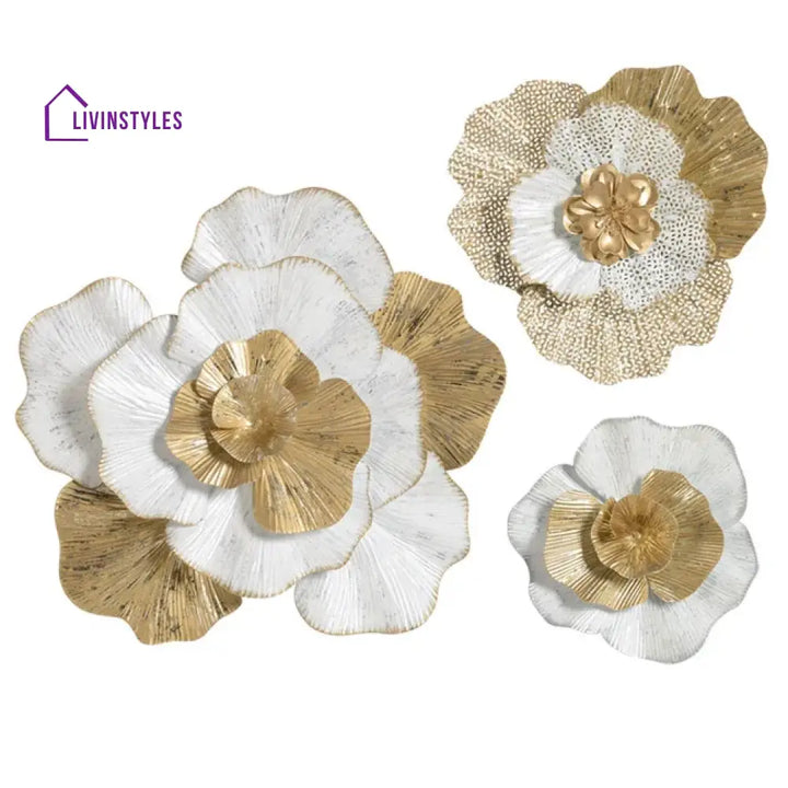 Medha White And Gold Metal Wall Art - Set Of 3