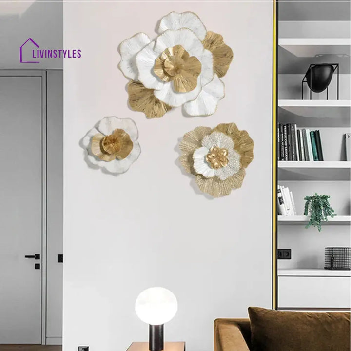 Medha White And Gold Metal Wall Art - Set Of 3