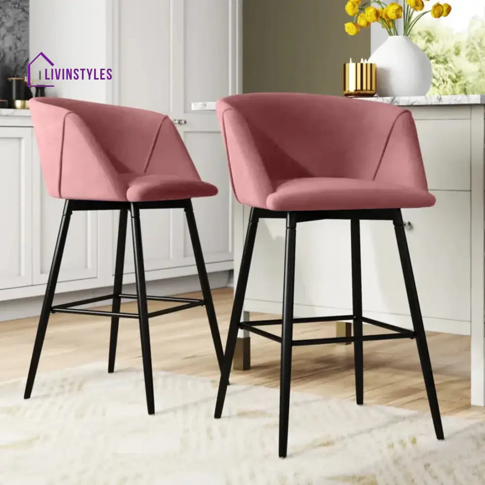 Luxurious Comfy Velvet Counter Bar Chair / Long Set Of-1 Pink