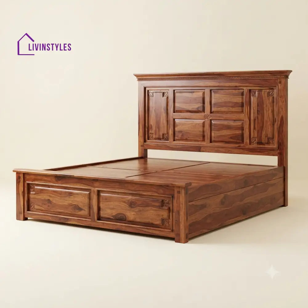 Meena Sheesham Wood Bed With Box Storage | Wooden Bed