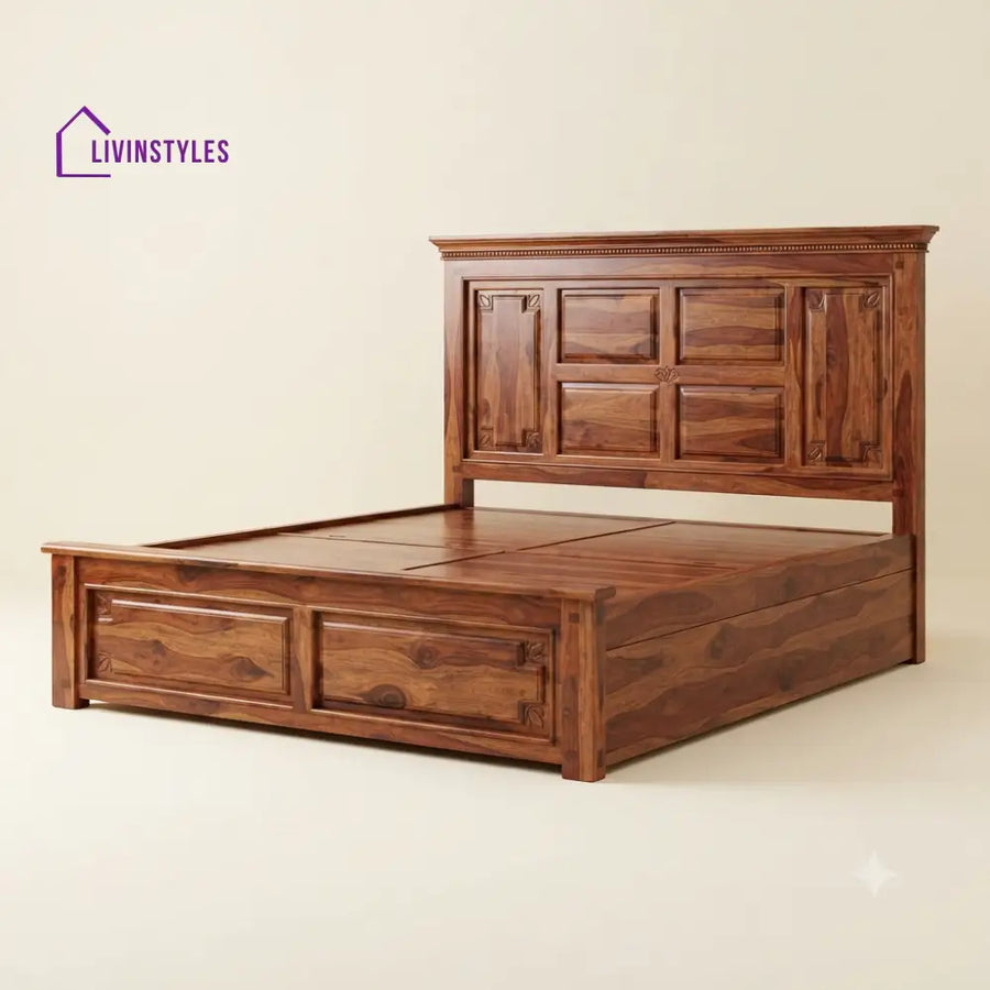 Meena Sheesham Wood Bed With Box Storage | Wooden Bed