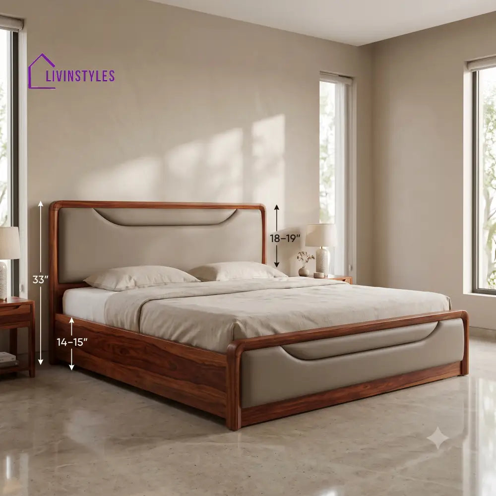 Meena Wooden Bed | Solid Wood Double Bed | Wooden King size bed & Wooden Queen size bed