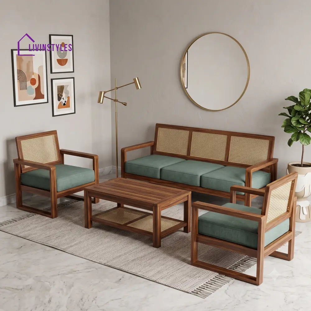 Meena Wooden Sofa Set | 3 + 1 + 1 Sheesham Wood Sofa Set for Living Room