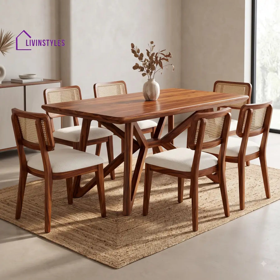 Meenakshi Premium Wooden 6 Seater Dining Table Set