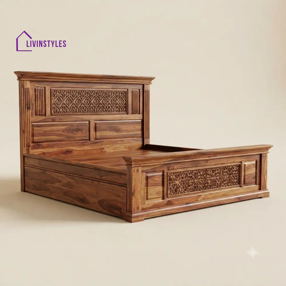 Meenakshi Sheesham Wood Bed With Box Storage | Wooden Bed