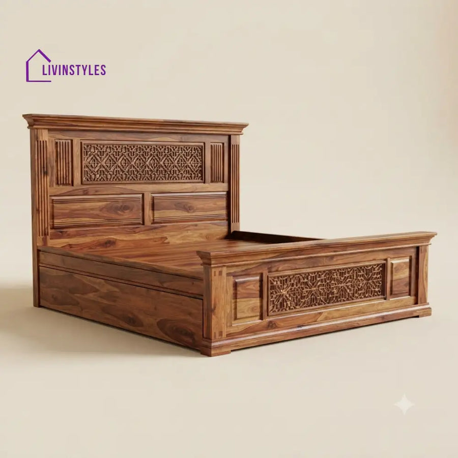 Meenakshi Sheesham Wood Bed With Box Storage | Wooden Bed