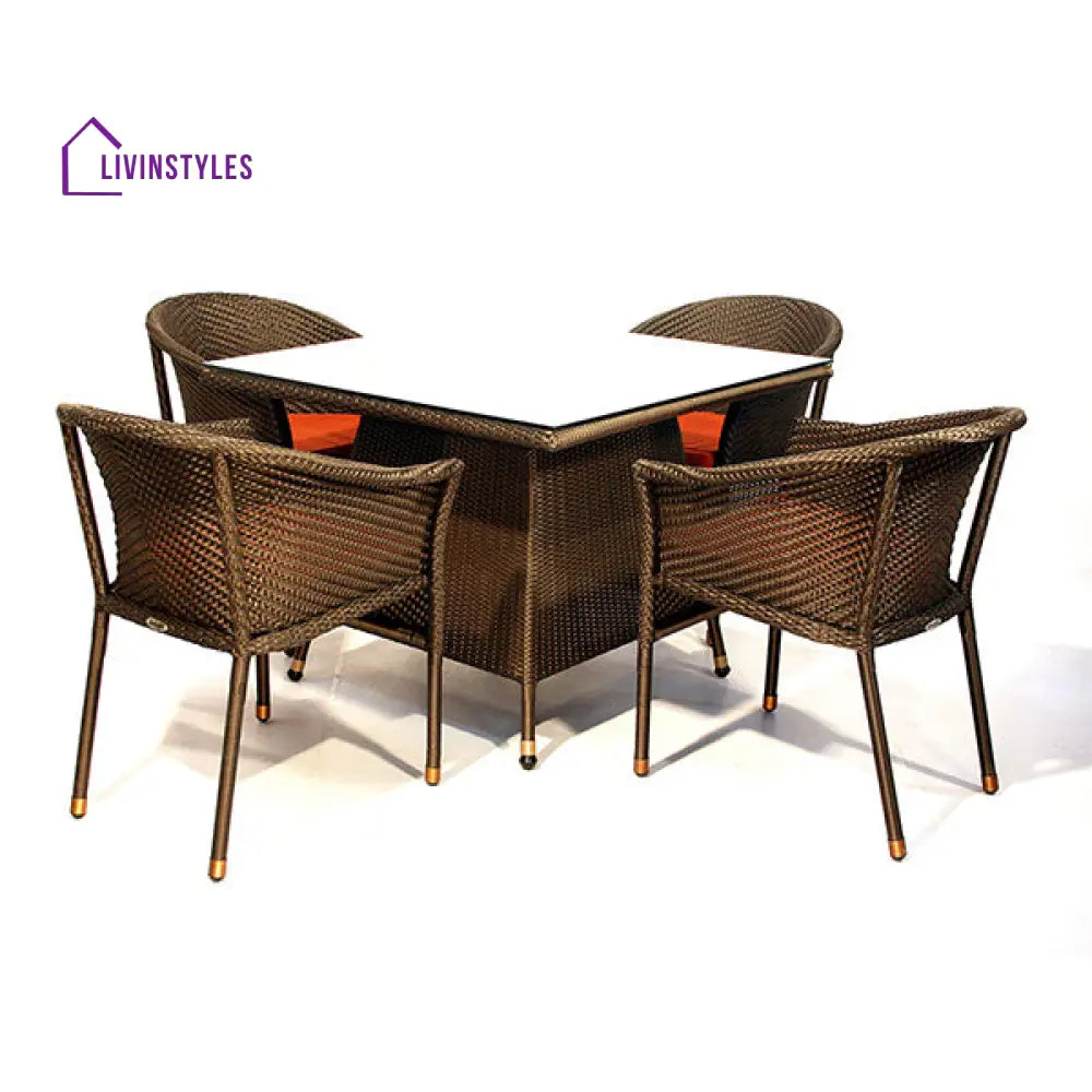 Meera Outdoor Patio Seating Set 4 Chairs And 1 Table (Dark Brown)