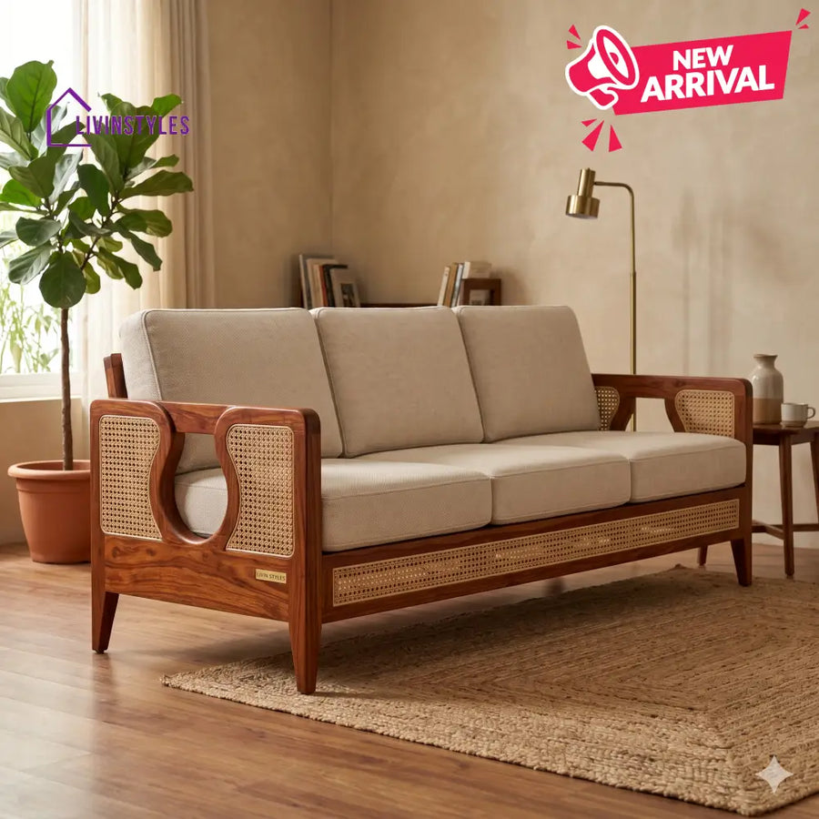 Meera Sheesham Wood and Cane Sofa for Living Room