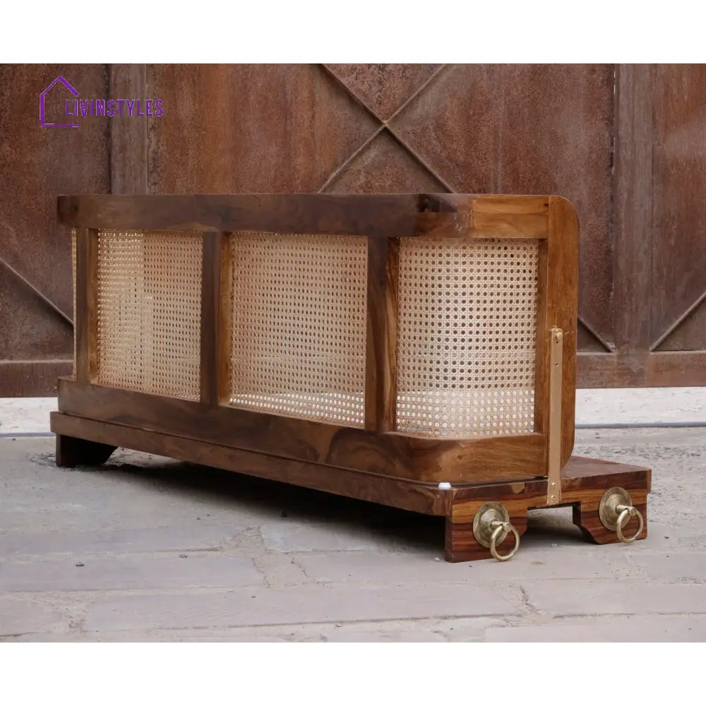 Meera Vintage Farmhouse Finished Handmade Wooden Cane Back Swing Swing