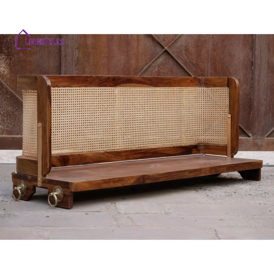 Meera Vintage Farmhouse Finished Handmade Wooden Cane Back Swing Swing