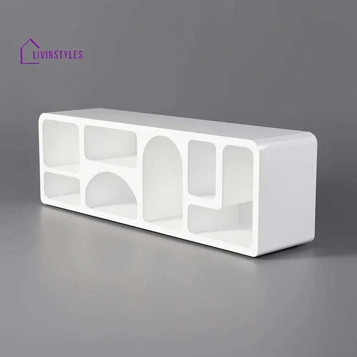 Megan White Finish Solid Wood Mango Wood Tv Unit | Console for Living