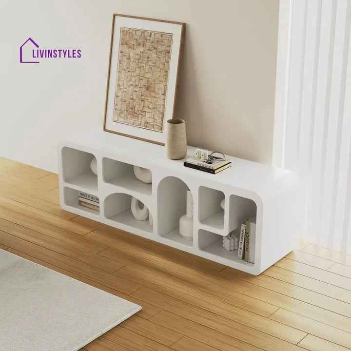 Megan White Finish Solid Wood Mango Wood Tv Unit | Console for Living