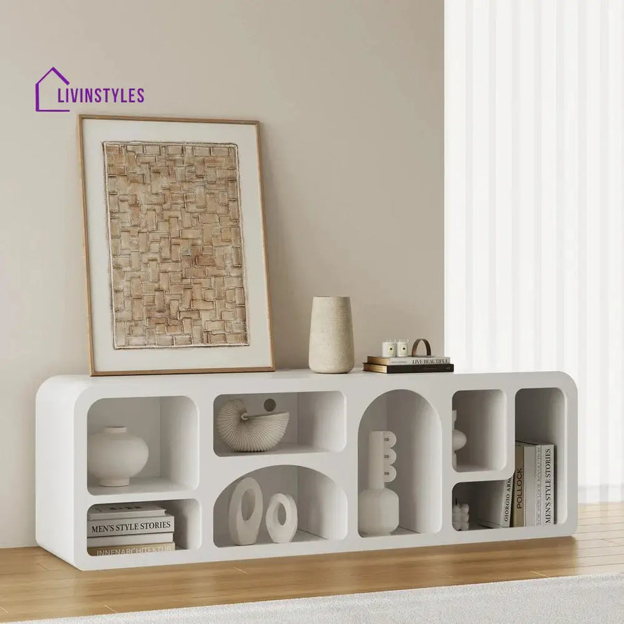 Megan White Finish Solid Wood Mango Wood Tv Unit | Console for Living