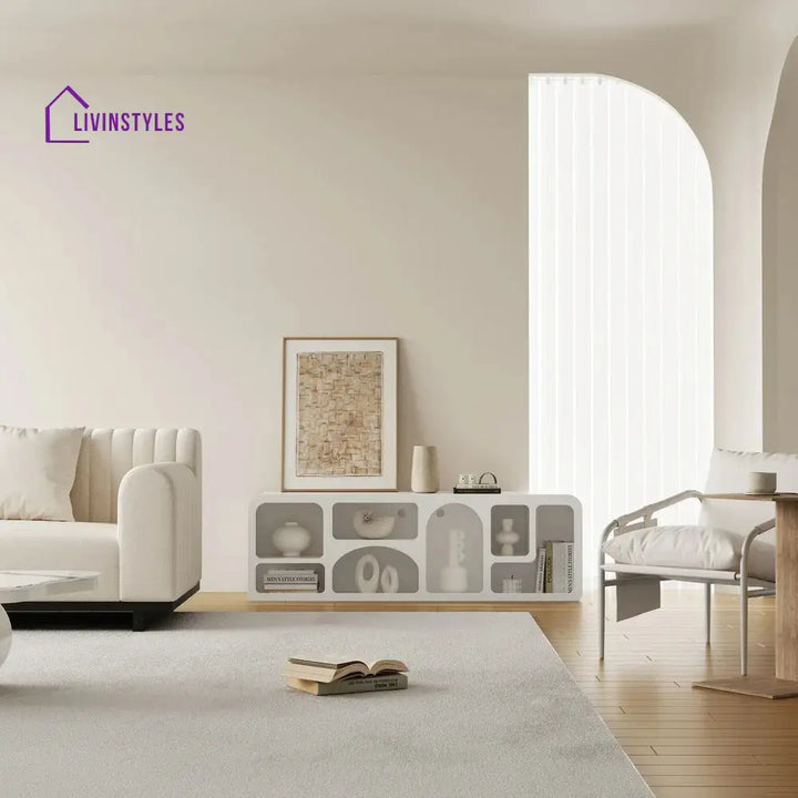 Megan White Finish Solid Wood Mango Wood Tv Unit | Console for Living